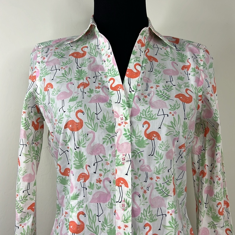 BROOKS BROTHERS Flamingo V-Neck Button Down Shirt 0P - Picture 3 of 7